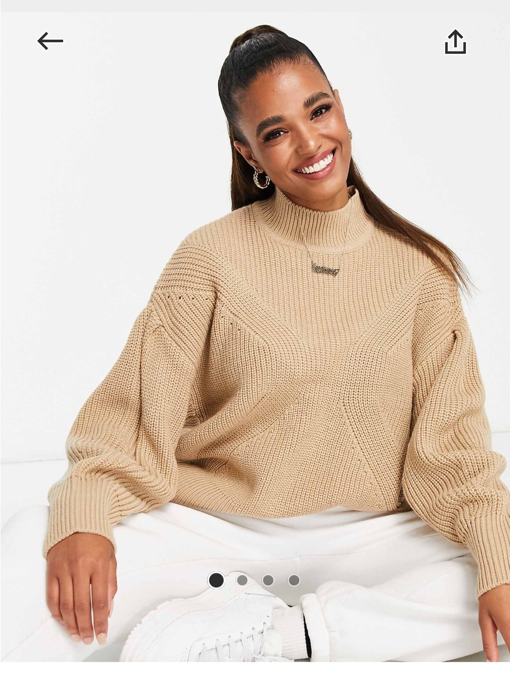 Miss Selfridge Camel Funnel Neck Split Hem Knit
